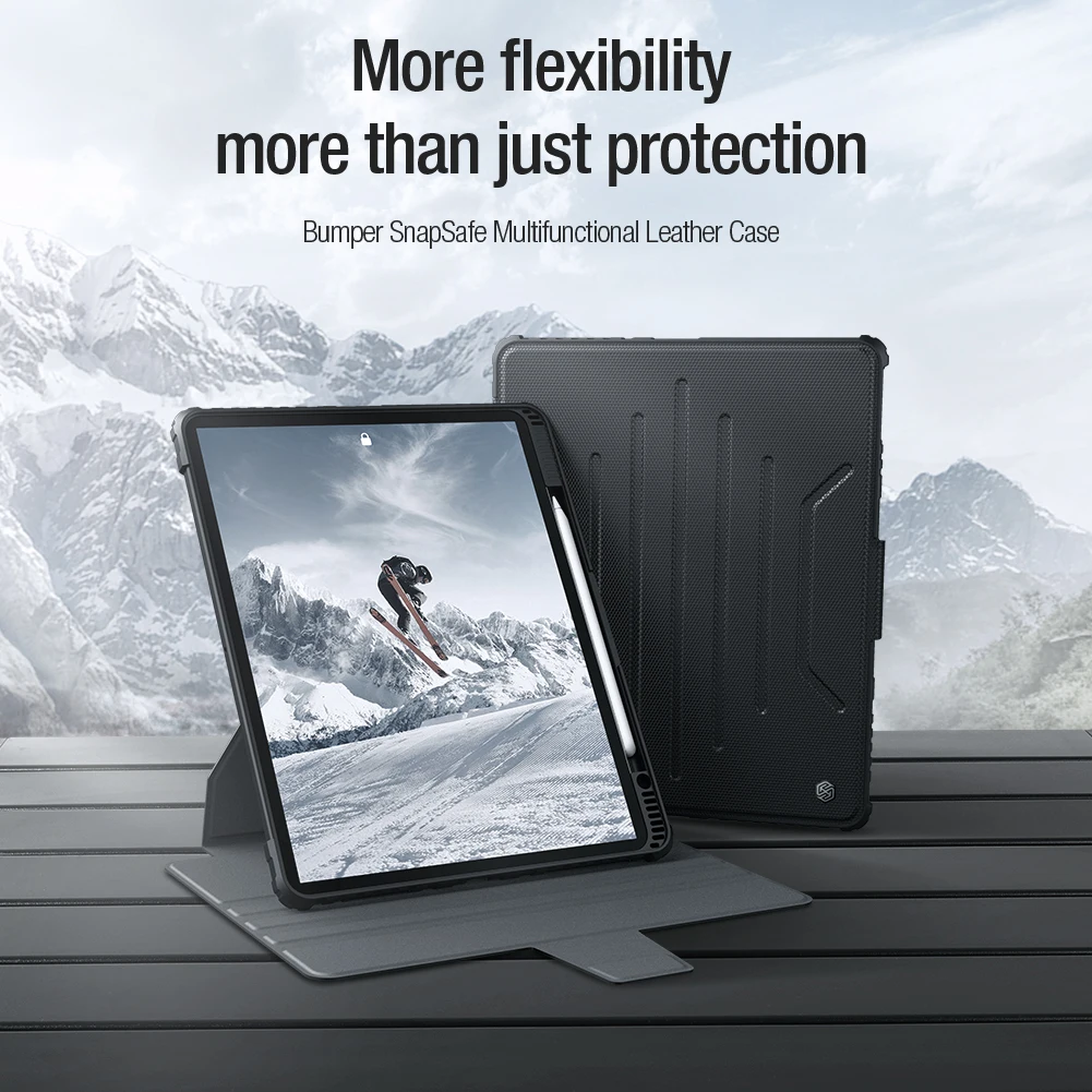 For iPad Air 13 2025/2024, NILLKIN Bumper SnapSafe Case, 360° Adjustable Stand, Magnetic Detachable Cover, Leather + TPU/PC