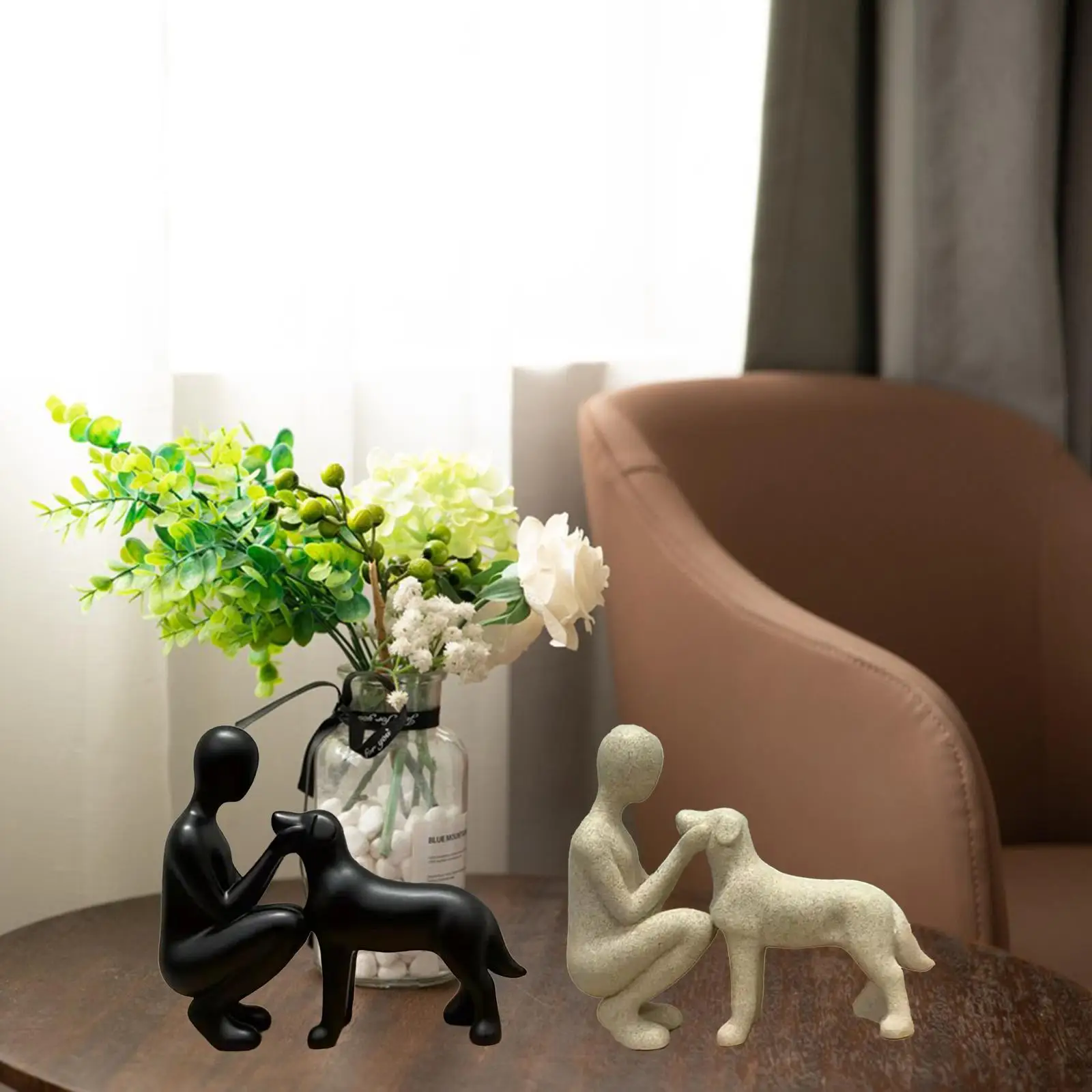 Sculpture Large Interior Resin Man and Dog Statues Abstract Art Decoration for House Office Bedroom Cabinet