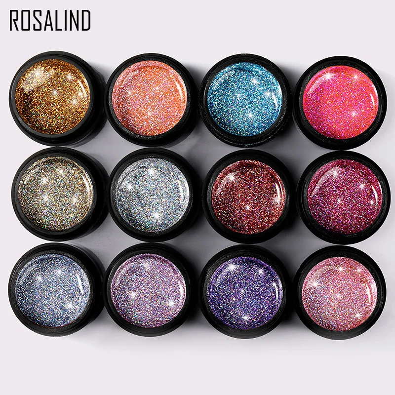 ROSALIND 5ml Glitter Nail Gel Polish Rainbow Platinum Gel Matt  Coat Semi Permanent UV LED Lamp For Manicure Painting Polish Gel