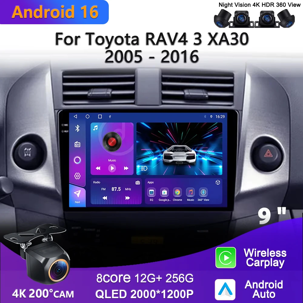 

Автомагнитола 2K Incell Screen Android 16 для Toyota RAV4 3 XA30 2005-2016, мультимедийный плеер с GPS-навигацией, без 2DIN