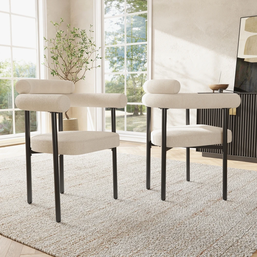 2/4/6 Stück moderne, minimalistische Esszimmerstühle – cremefarbener Wildlederstoff mit ergonomischem Ringsitz, weich gepolstertem Komfort, für das Esszimmer