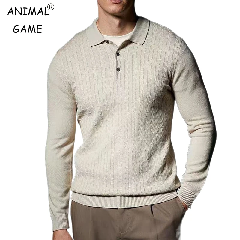 

Мужской свитер-поло с v-образным вырезом Animal Game, вязаная блузка на пуговицах с длинными рукавами, повседневное платье в рубчик, пуловер, свитера, уличная одежда