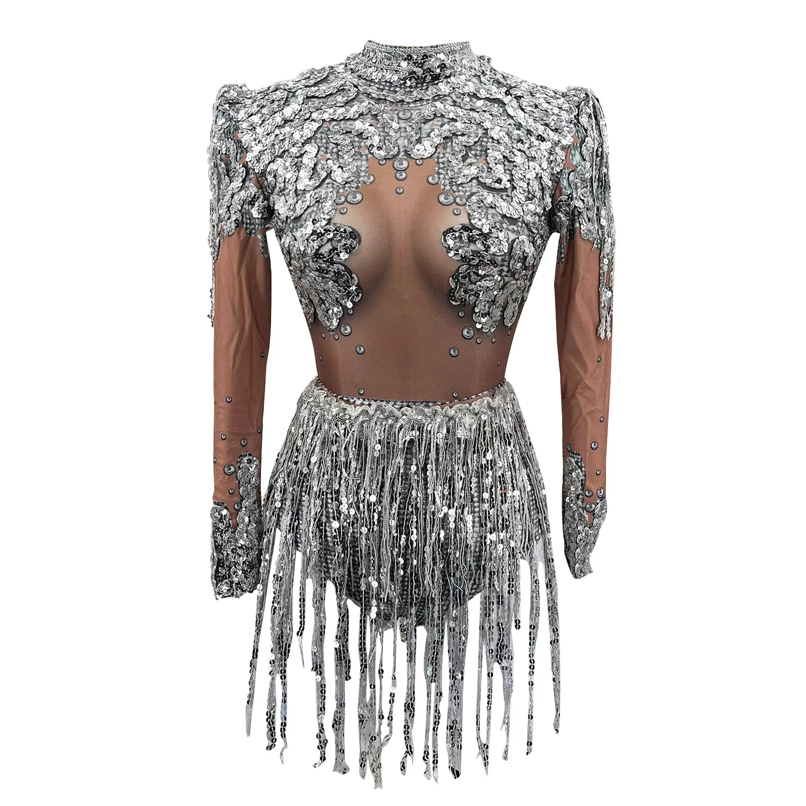 kobiety taniec na rurze klub nocny impreza nosić kostiumy drag queen seksowne dwuczęściowe złoto srebro cekiny frędzle body strój sceniczny sukienka