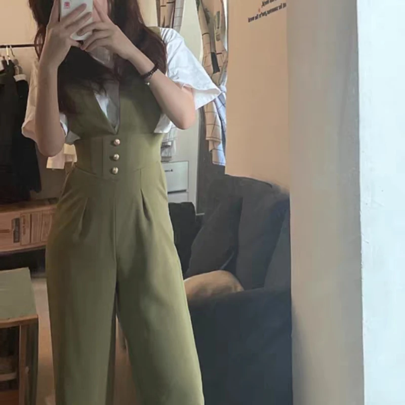 Jumpsuits Women Wide Leg High Waist Office Ladies Sleeveless Ins Fashion Solid All-match Classic Female Clothes OOTD New Arrival