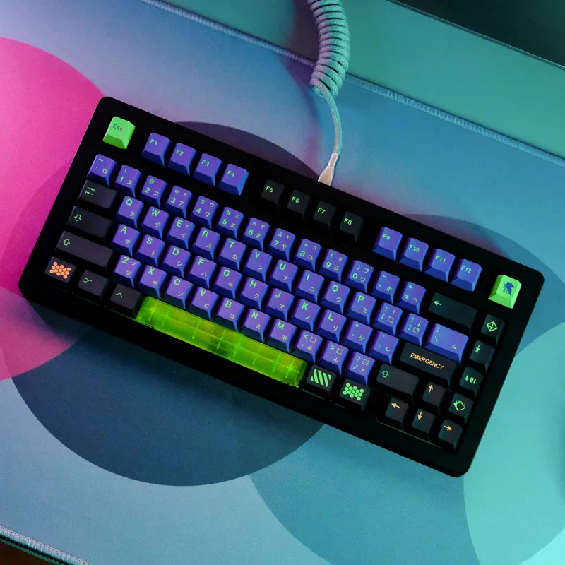 Roxo e Verde GMK Mecha Keycaps, PBT, Sublimação de Corante, Perfil Cherry, 6.25U, Espaço 7U para MX Switch, Keybaord, 135 Chaves