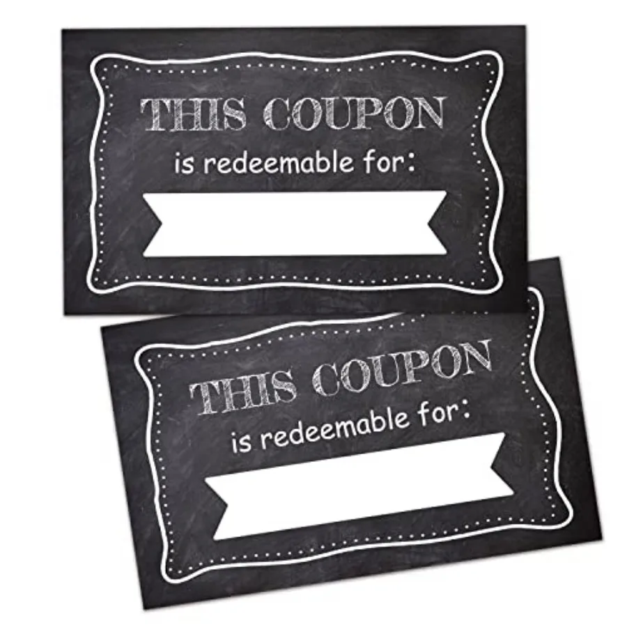 

50 Coupon Cards, Chalk Blank Gift Certificates Redeem Vouchers for Business, Coupons for Mom, Wife, Husband, Business - Voucher