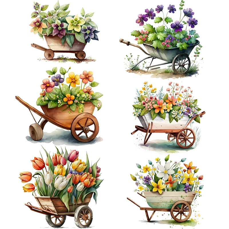

C190#Flowers ＆ Carts Wall Sticker Kids Room Background Home Decoration Mural Living Room Wallpaper Funny Decal