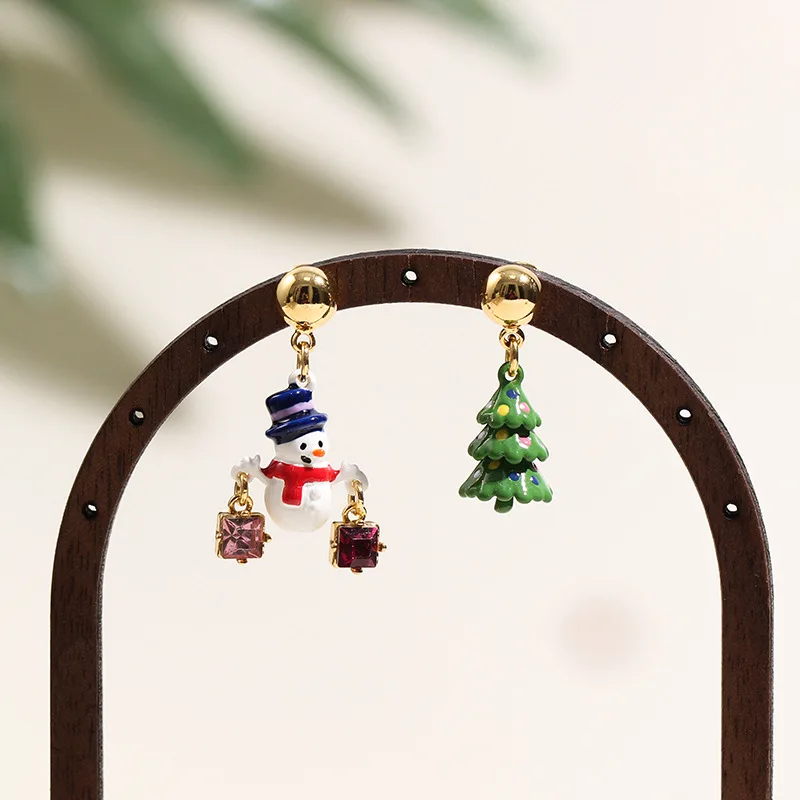 New Year Christmas Snowman Ear Clip Stud Earrings, Necklace Bracelet Ring Pendant, Design Sense Small Colored Light Charms Craft