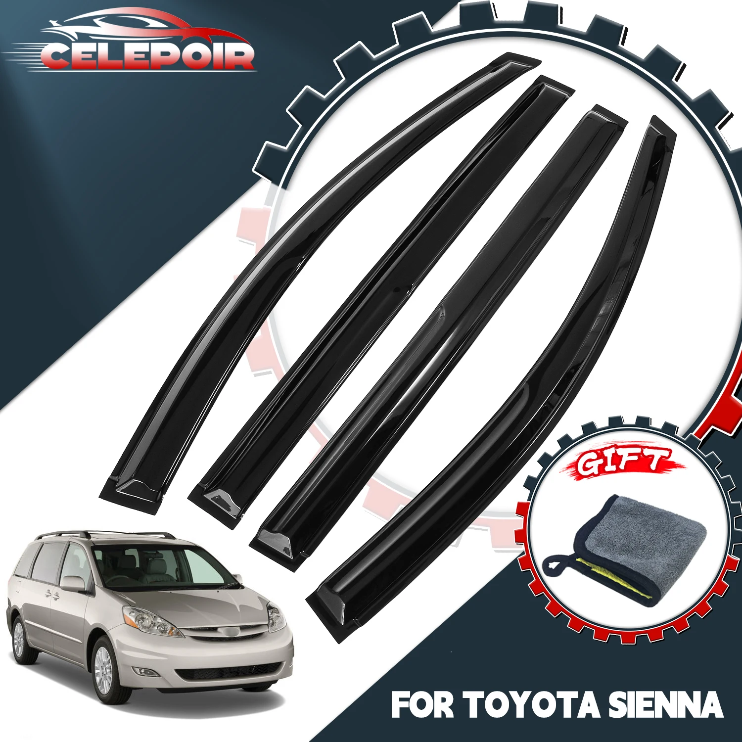 

Для Toyota Sienna 2004-2009 годов: Ветровики (дефлекторы окон) в стиле JDM Mugen для защиты от солнца и дождя