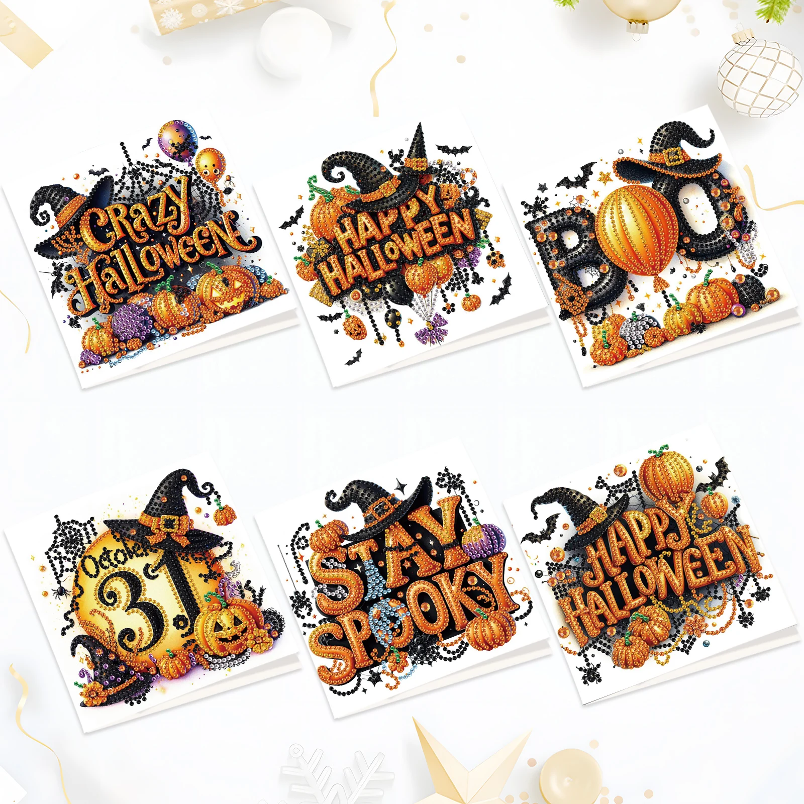 

6Pcs Diamond Art Painting Greeting Cards Kits,Halloween Pumpkin Diamond Art Crafts With Envelopes Diamond Cards For Celebrations