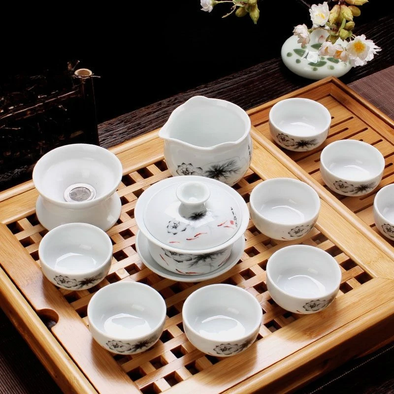 

10 Cups Chinese Kung Fu Tea Set Ceramic Teapot Gaiwan Tea Cups Tea Tool