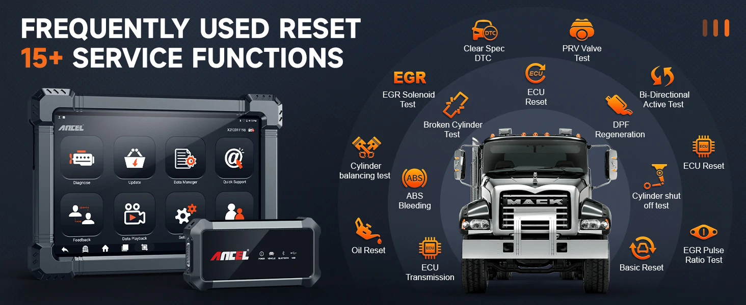2026 Ancel X7 HD Trucks Professional Diagnostic Device Complete System OBD2 Scanner ECU Oil Reset Bi-directional for Iveco MAN