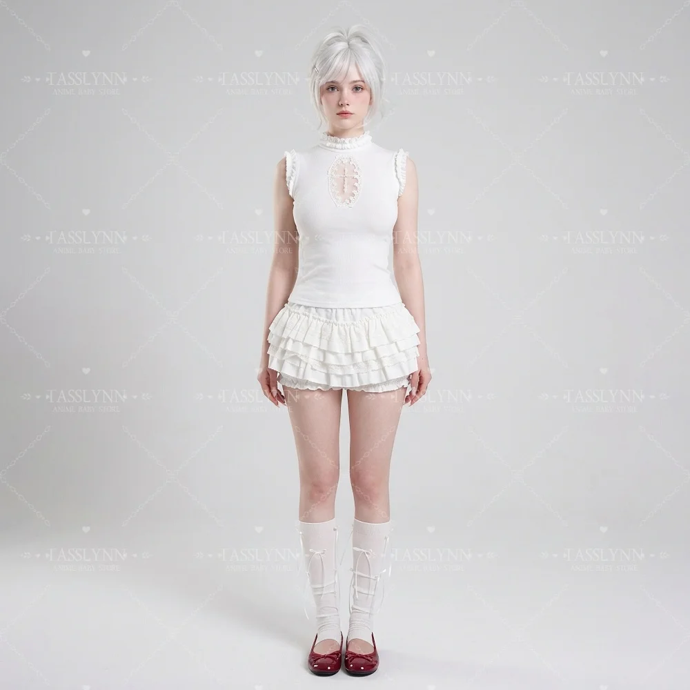 Sweet Gothic Lolita Two Piece Set, Cross Embroidery Hollow Top & Tiered Skort for Photoshoot & Party view 2