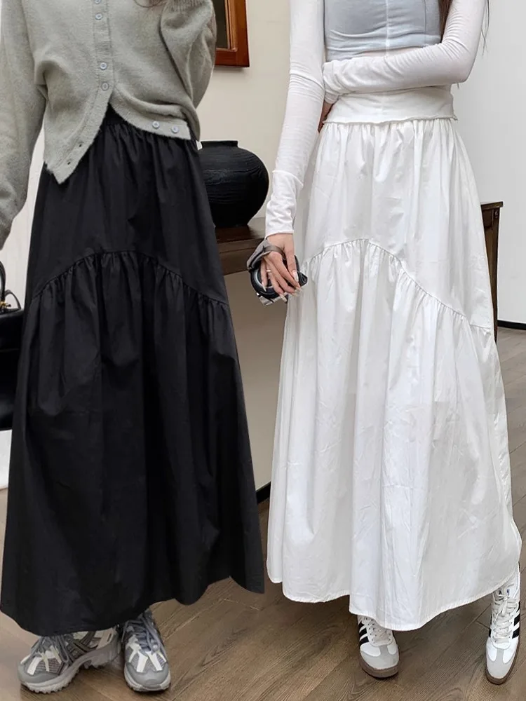 

Черная асимметричная юбка А-силуэта с расклешенным подолом для женщин, весенняя мода, большие размеры, с эффектом утончения талии, длинная юбка-зонтик, повседневный стиль