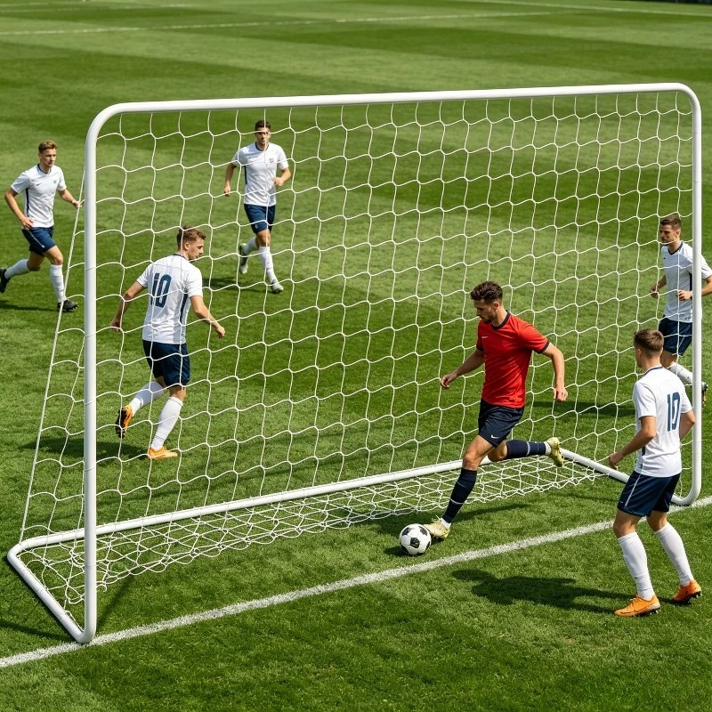 But de football en acier blanc avec filet 182x61x122cm, cadre métallique durable, maille en polyester résistante aux intempéries, entraînement sportif en extérieur