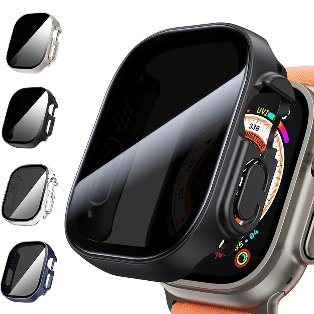 Ochraniacz ekranu dla Apple Watch ultra Case 49mm 44mm 40mm 45mm 41mm szkło hartowane Anti-Spy etui iWatch serii 8 9 SE 7 6 5 4