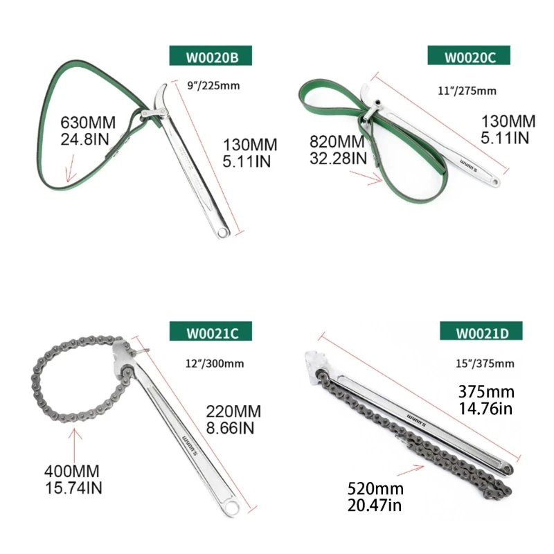 Clé à chaîne à cliquet robuste pour voiture, multi-usages, filtre à huile réversible, outils tuyaux, poignée à