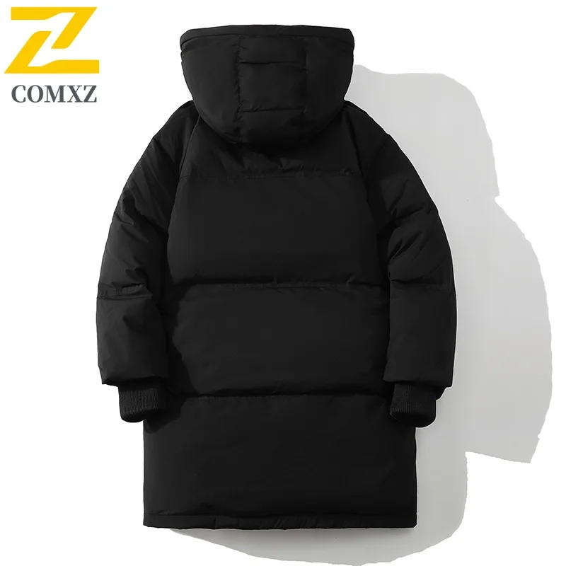 COMXZ 2024 Winter Korean Style Thickened Padded Coat Men's Fleece Lined Parka Trendy Loose Fit Outwear Jacket