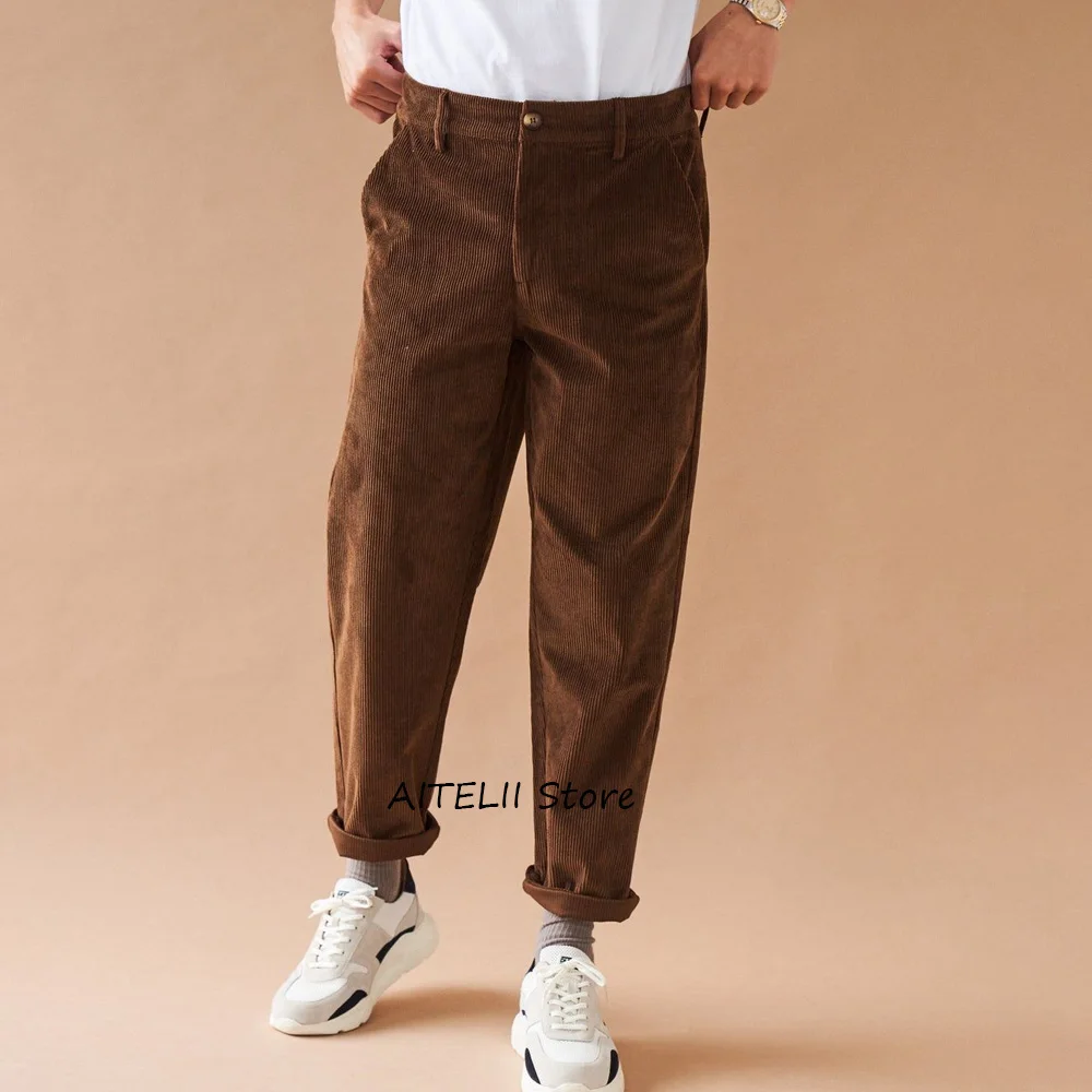 

Casual Pants Men's Comfortable Work Pants for Man Trousers Corduroy Fabric Straight Trouser Tailoring Classic Clothing