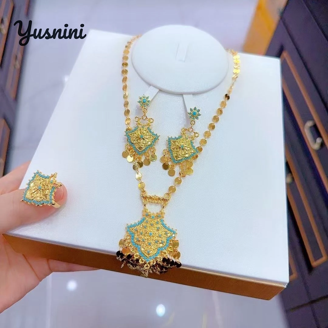 

New French 24K Gold Plated Necklace, Earrings, Rings, Wedding Party Jewelry Set as a Holiday Gift for Women YY10772