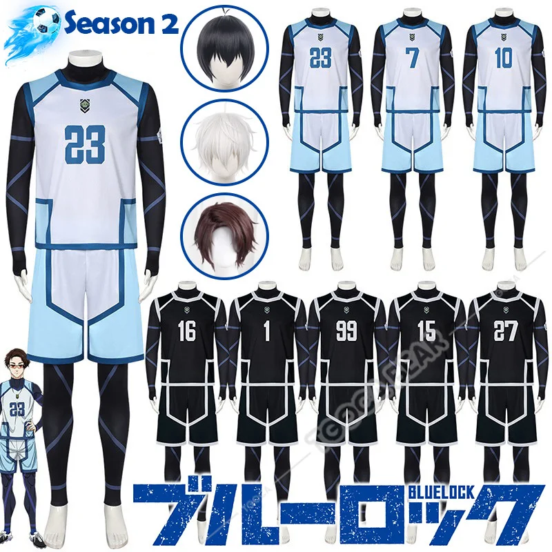 Anime Blue Lock Season 2 Cosplay Costume Wig Yoichi Isagi Uniform Football Club Sportswear Seishiro Nagi Jumpsuits Vest Shorts