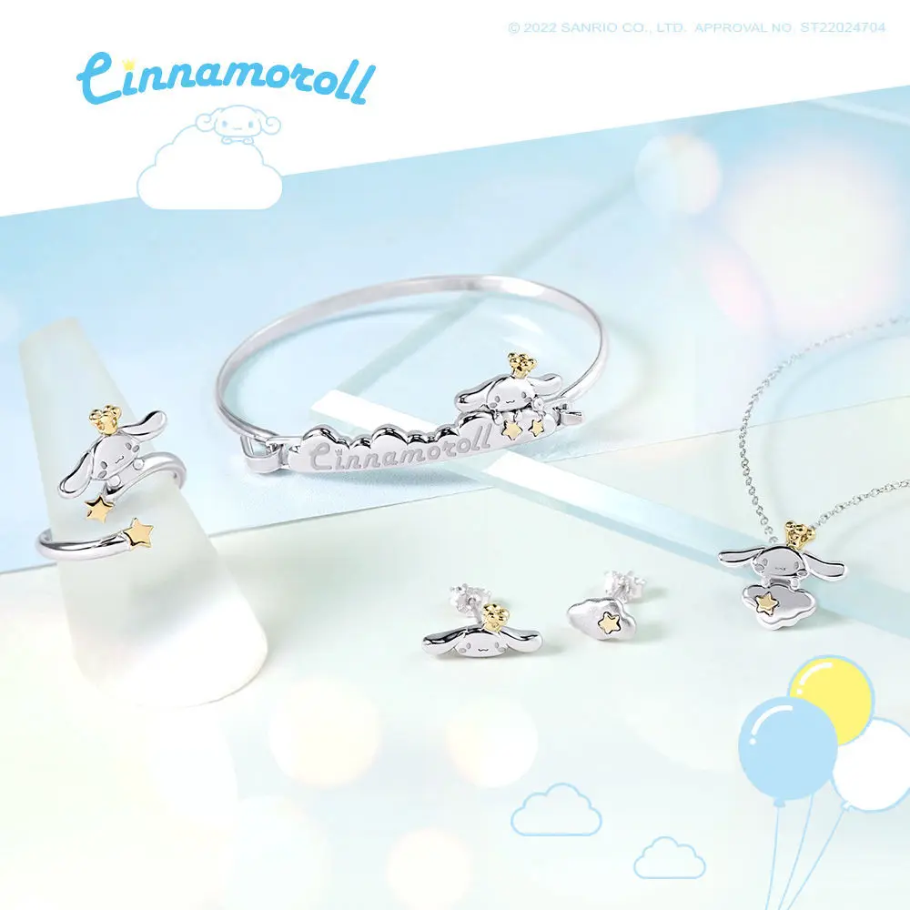 New Sanrio Cinnamoroll Bracelet Necklace Ring Ear Pendants Set Kawaii Fashion Exquisite Charm Jewelry Girl\'s Birthday Gift