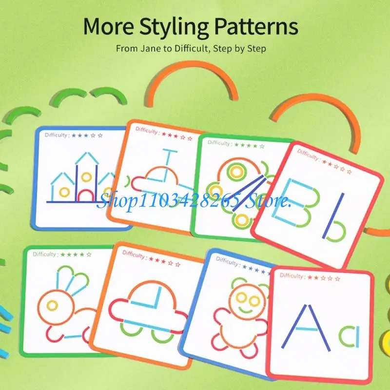 مجموعة مكعبات العصي وحلقات القوس للأطفال الصغار، لعبة ممتعة للتعرف على أشكال الألوان G2TE #4