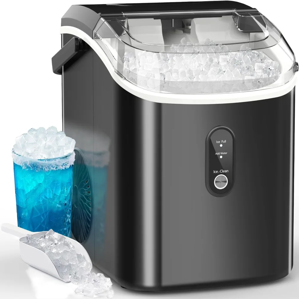 Ice Maker Countertop with Handle, Ready in 6 Mins, 35lbs Per Day, Pebble Ice Machine with Soft Chewable Ice, Self-Cleaning