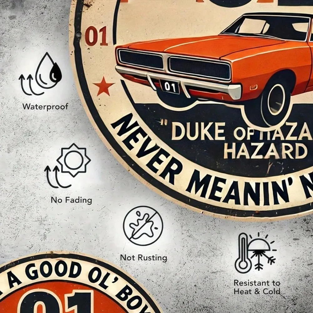 لافتة حديدية مستديرة مقاس 8 × 8 من Hazzard - لوحة فنية جدارية معدنية ريفية منقوشة بالرقائق المعدنية، مقاومة للعوامل الجوية وسهلة التعليق للمنزل/البار/المقهى، GIF فريد من نوعه #5