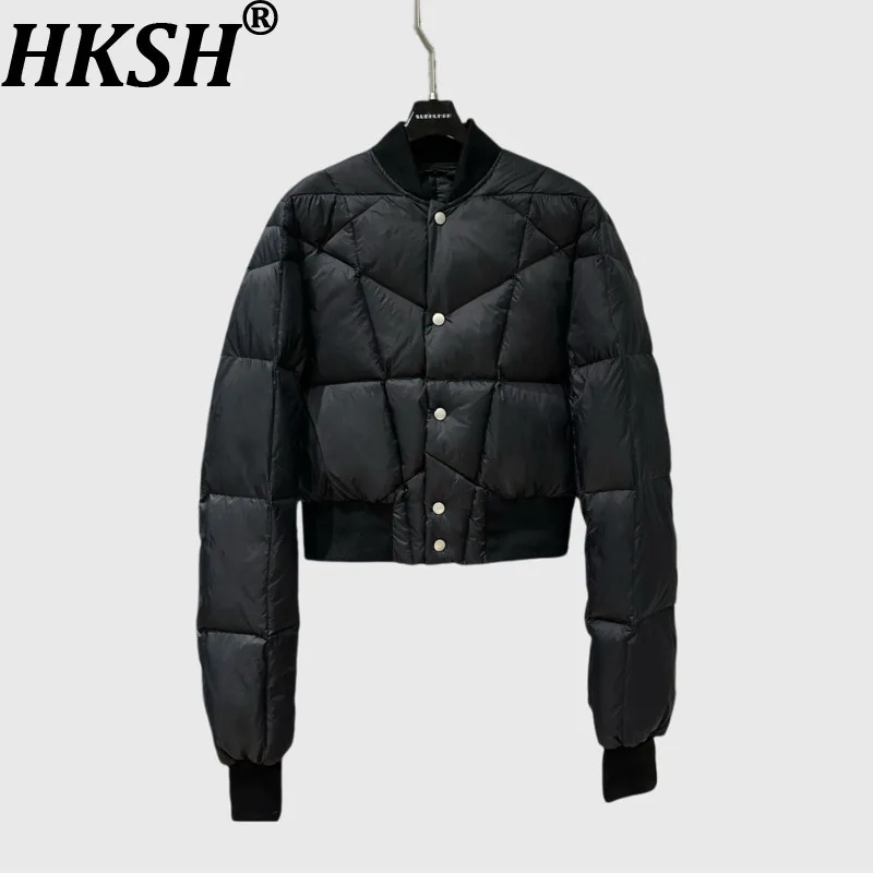 

HKSH Winter New Women Short Padded Coat Stand Collar Patchwork Single Breasted Warm Windproof Dark Streetwear Ins Jacket HK10462