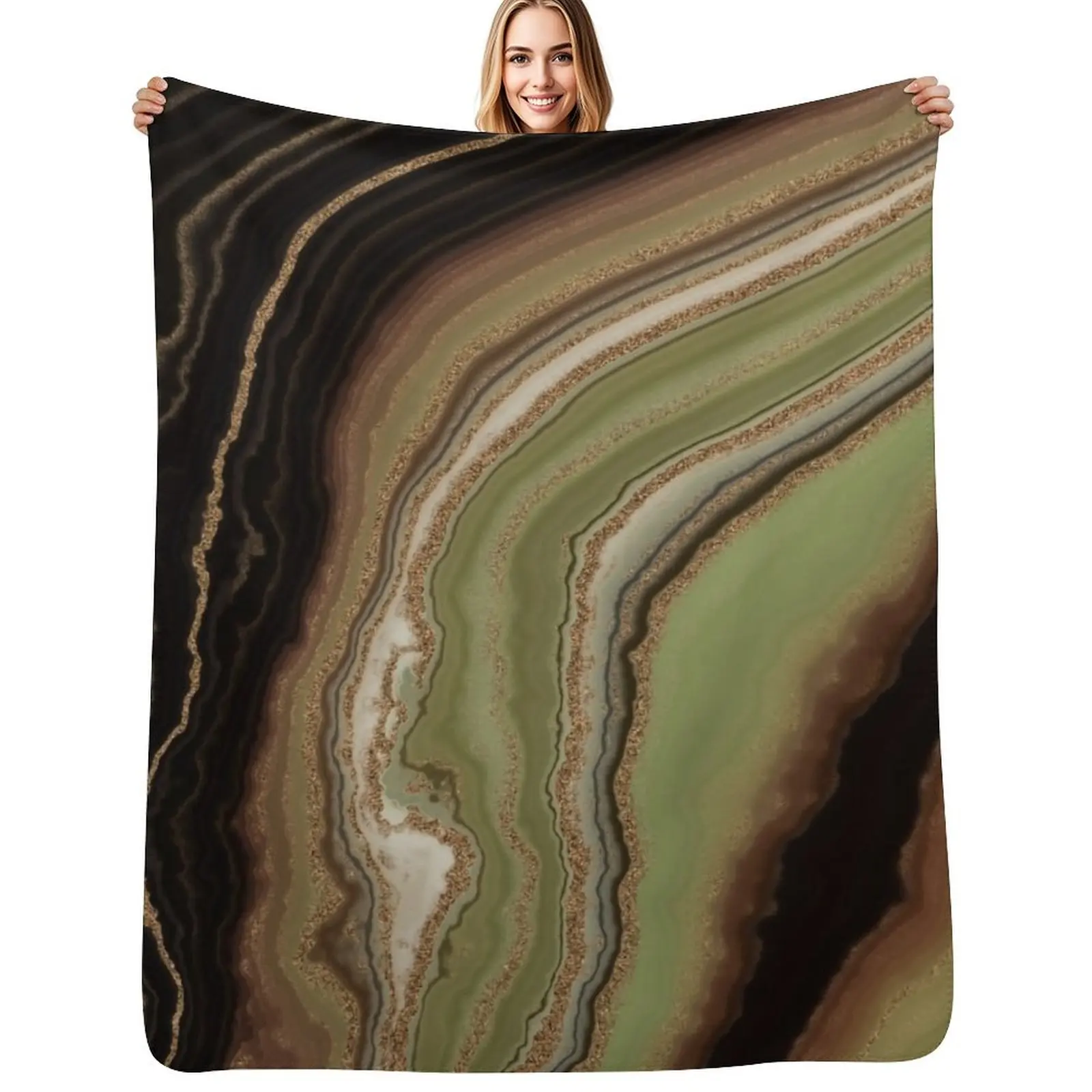 

Green And Brown Fractal Dutch Pour Throw Blanket Flannel warm for winter Sofas Tourist Blankets