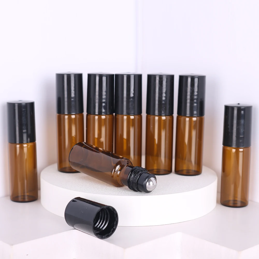 Paquet abordable 8/pièces 5 10ml marron haute qualité rouleau en verre bouteille de parfum huile essentielle acier boule rouleau bouteille rechargeable