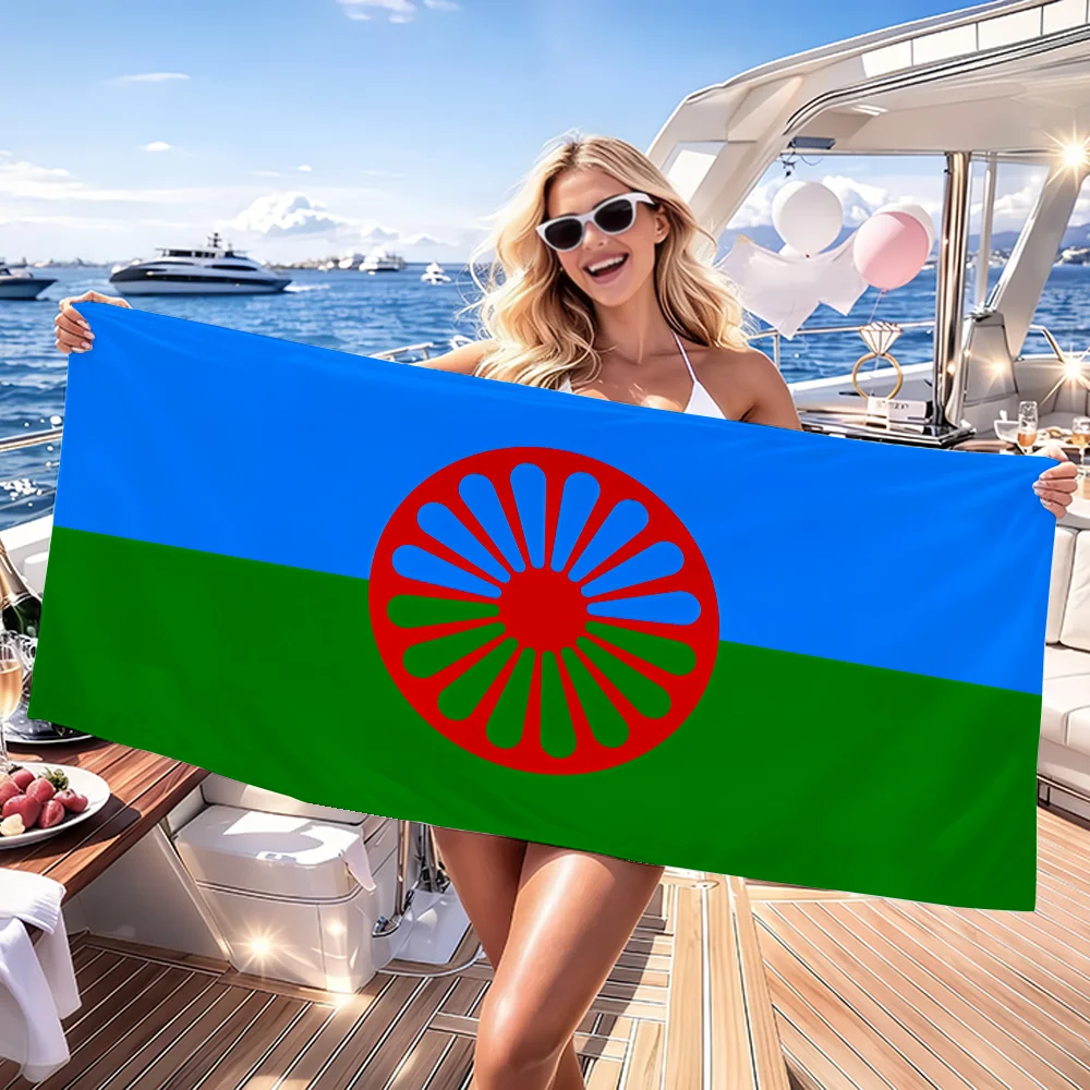 Toalla con bandera del pueblo gitano Romani, toalla de playa absorbente de secado rápido para deportes, fitness, natación y actividades al aire libre