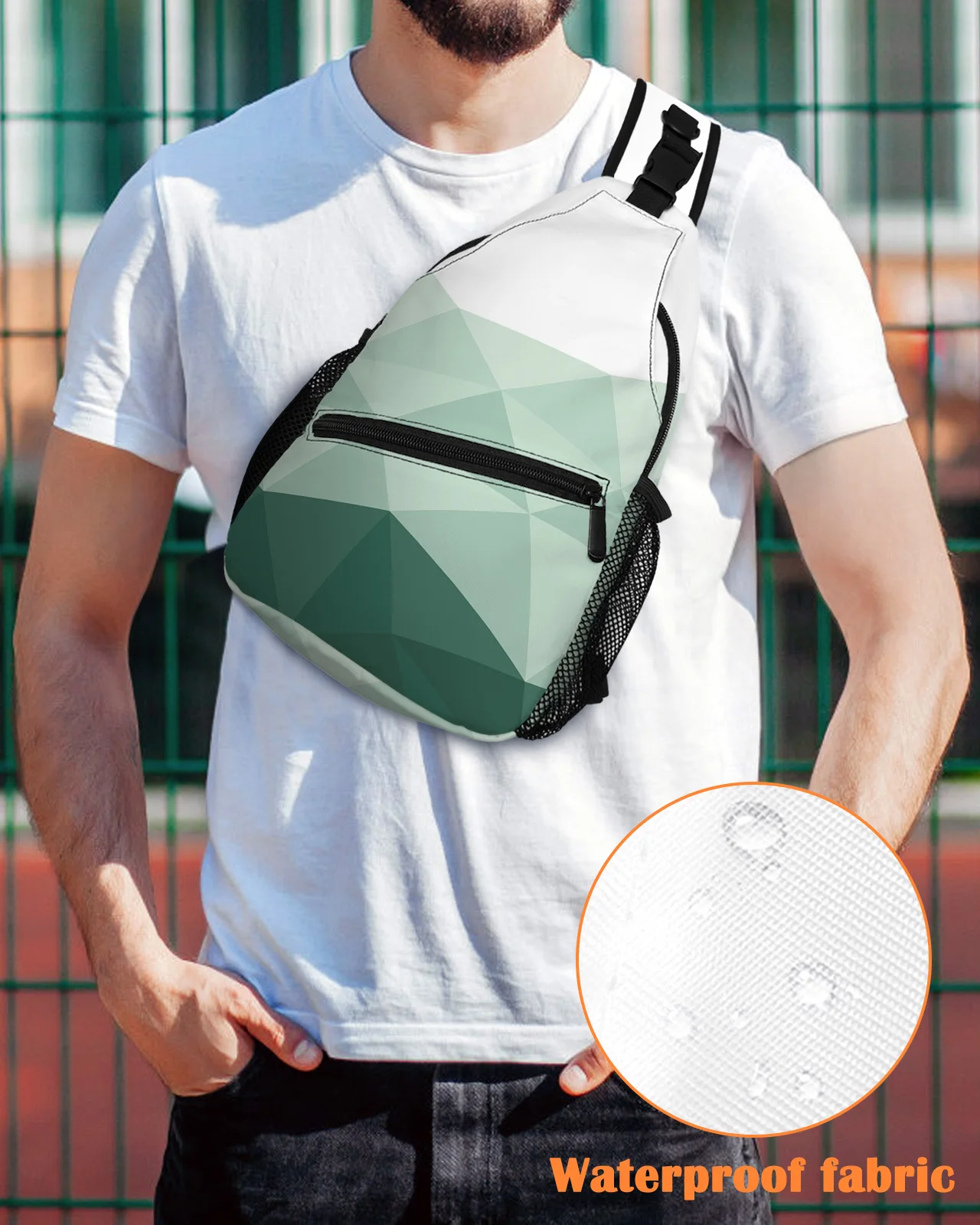 Geometric Green Triangle Chest Bag for Men Casual Sports Shoulder Bag Women's Travel Waterproof Messenger Bag