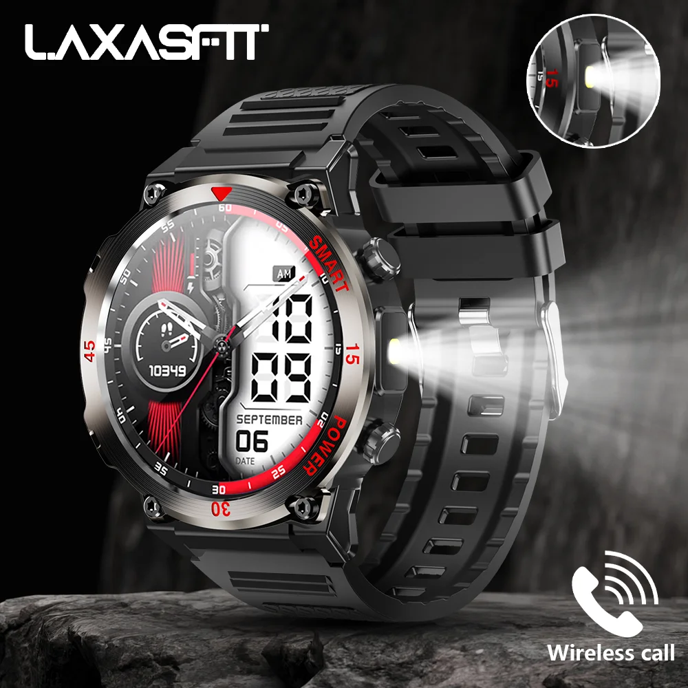 LAXASFIT 2025 New Outdoor Smart Watch LED Flashlight Men's Bluetooth Calling Sports Fitness Tracking Smart Watch For Xiaomi
