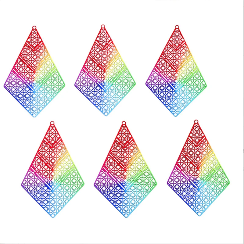 20Pcs/Lot Creative Rainbow Hollow Rhombus Waterdrop Geometric Charms Connectors DIY for Earrings Jewelry Findings Accessories