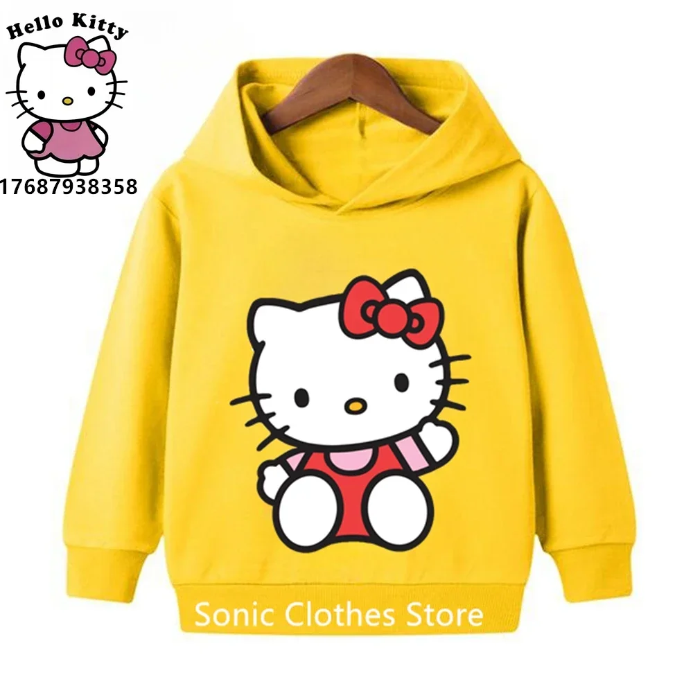 2024 Cartoon Girls Hello Kitty Hoodies Kawaii Graphic Streetwear Funny Unisex Tops Anime Sweatshirts Female