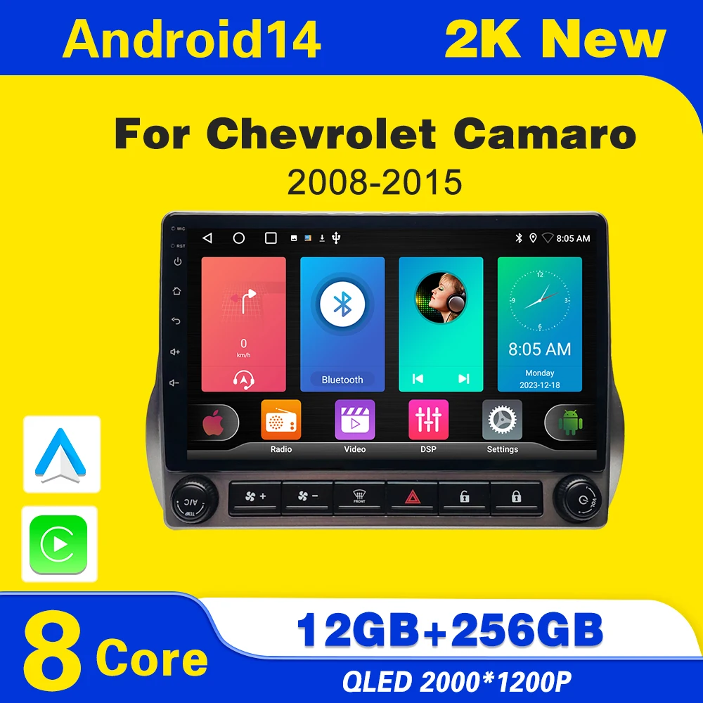 Android 14 For Chevrolet Camaro 2008-2015 Carplay Auto Radio Stereo Multimedia Player Navigation GPS No 2din DVD 4G WIFI BT QLET 