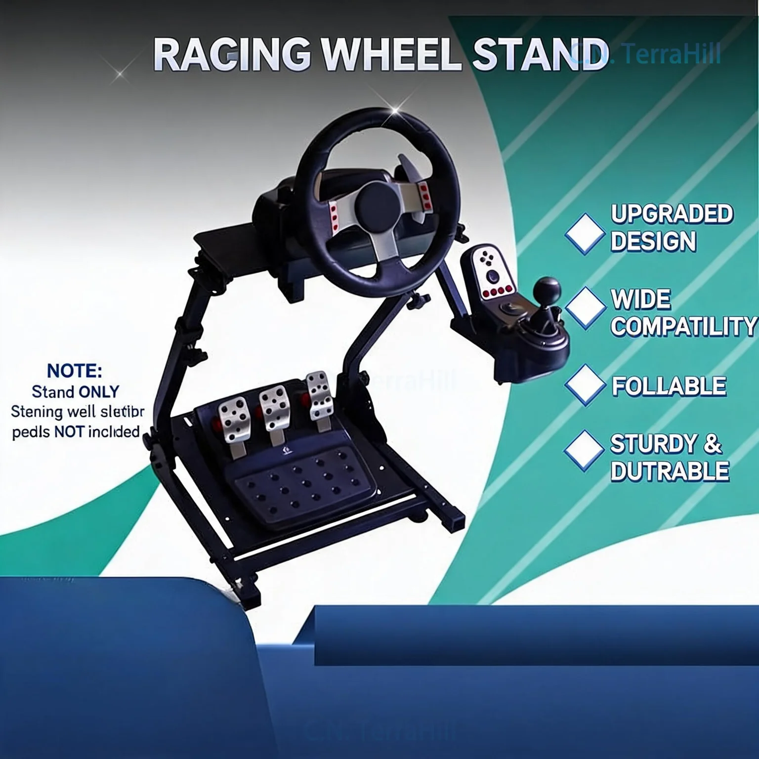 Foldable Racing Simulator Steering Wheel Stand with Gear Shifter Mount, Universal Racing Wheel Cockpit for G27 G29 T300 RS T500