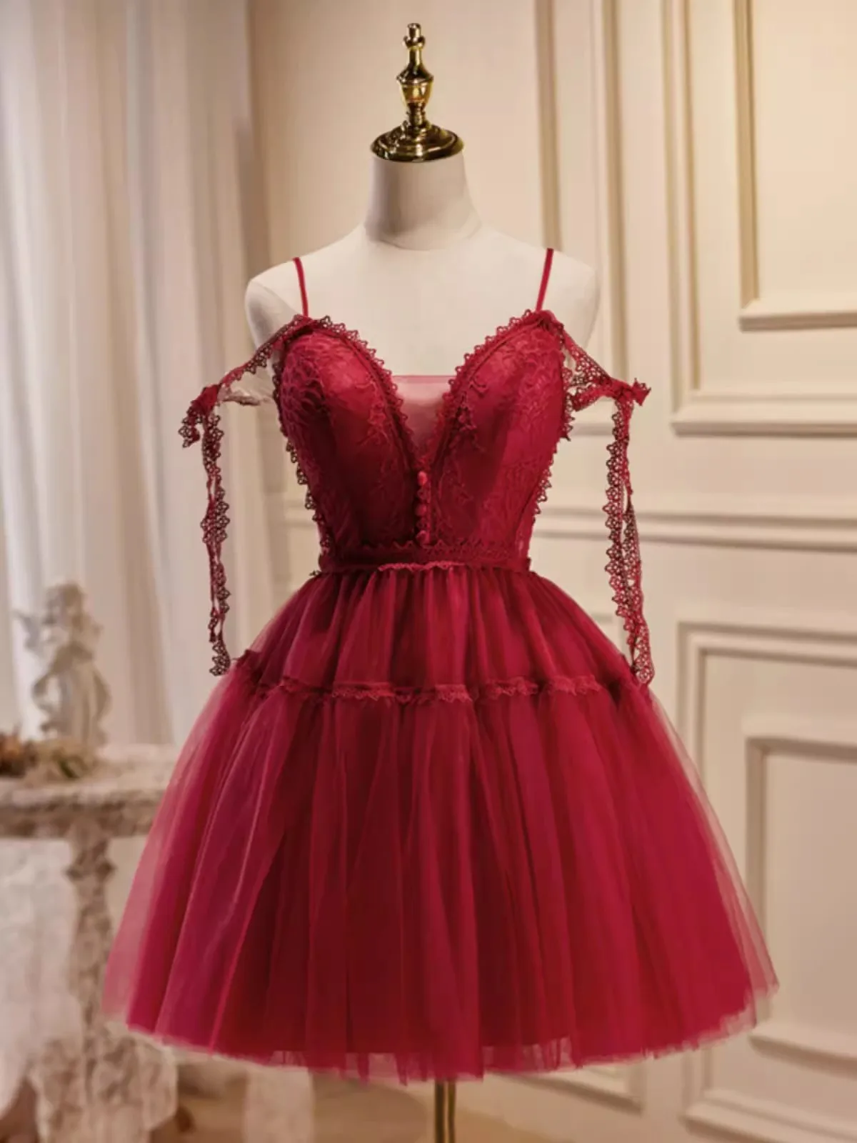 Real Picture Wine Red Short Prom Dresses Spaghetti Strap Puffy Skirt Sexy Mini Cocktail Birthday Party Dress Homecoming Clubwear