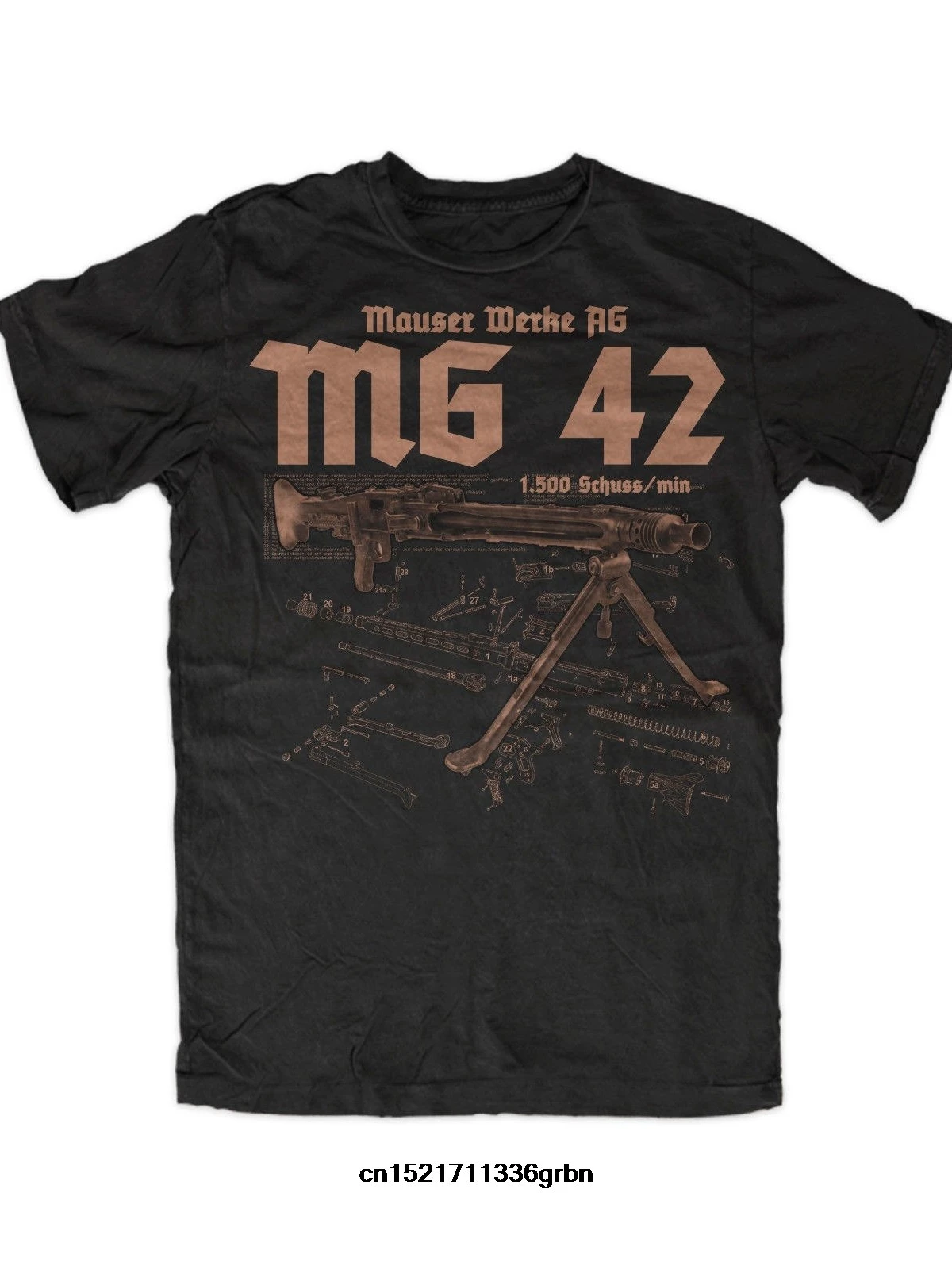 Funny Wehrmacht MG42 Anatomy Printed T-Shirt. Summer Cotton Short Sleeve O-Neck Mens T Shirt New S-3XL