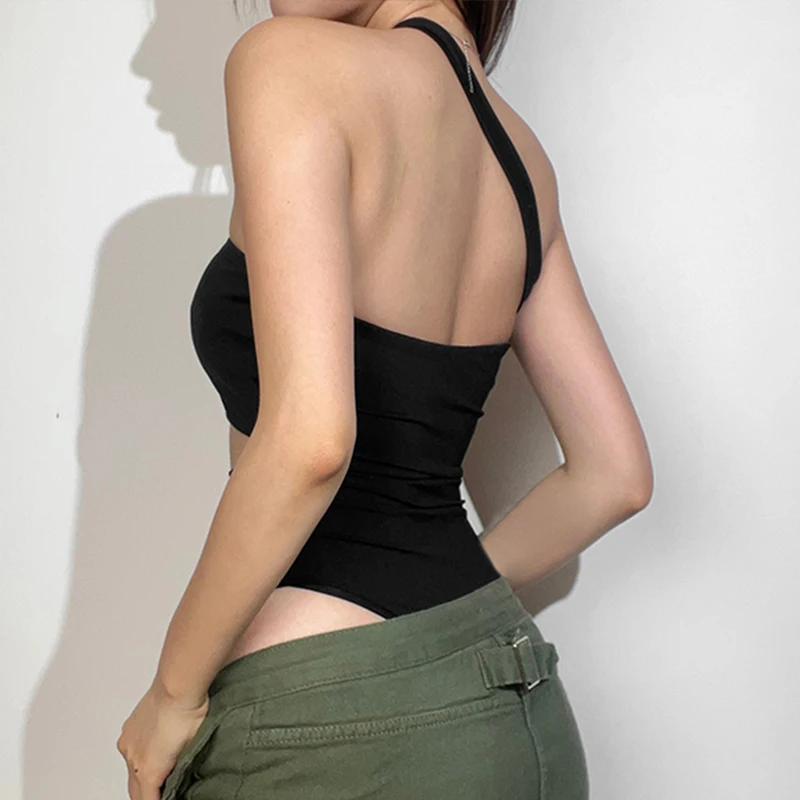

Deconstruction Style Oblique Shoulder Halter Neck Top Female Hollow Sexy Jumpsuit