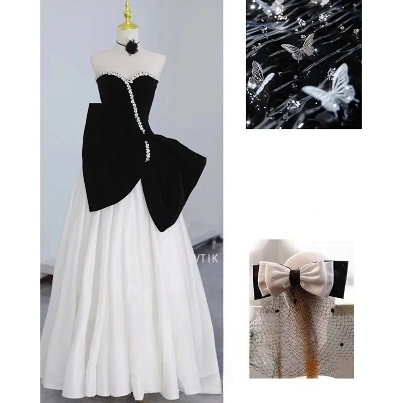 أسود أبيض منتفخ فساتين الزفاف قبالة الكتف المخملية صد بلورات مساء اللباس Peplum لامعة تنورة المشاهير اللباس الرسمي