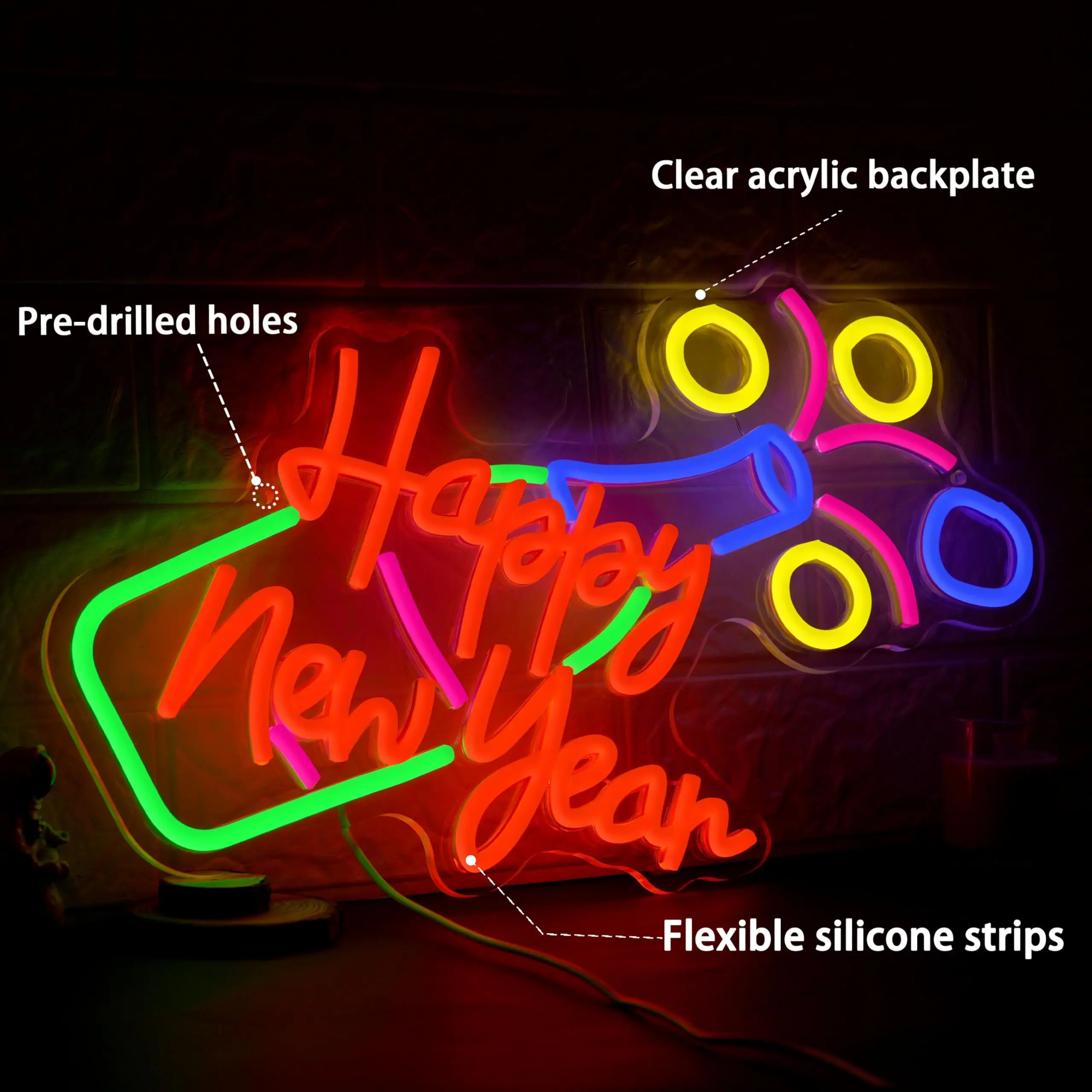 Gelukkig Nieuwjaar Neon Sign Dimbare Fles LED USB Light Up voor Wall Decor voor Oudejaarsavond Party Christmas Home Bar Decor
