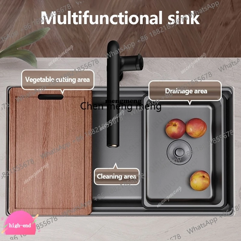

Multifunctional Kitchen Sink Honeycomb Embossing Vegetable Bowl Thickened Handmade Stainless Sink Wash/Cut/Drain in One Full Set