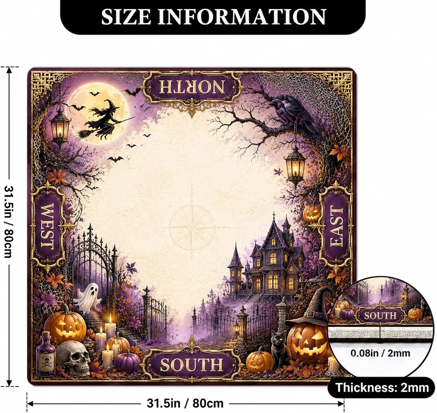 American Mah Jongg Table Mat Gothic Pumpkin Halloween Style Portable Neoprene Non‑Slip Surface Quiet Tile Play Easy Storage