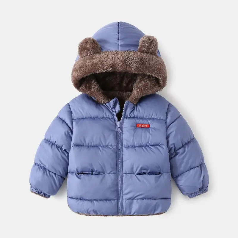 Parkas con capucha con cremallera gruesa para niños, abrigo cálido forrado de lana, chaqueta informal de invierno, Top elegante para niños de 2 a 7 años, parche de moda