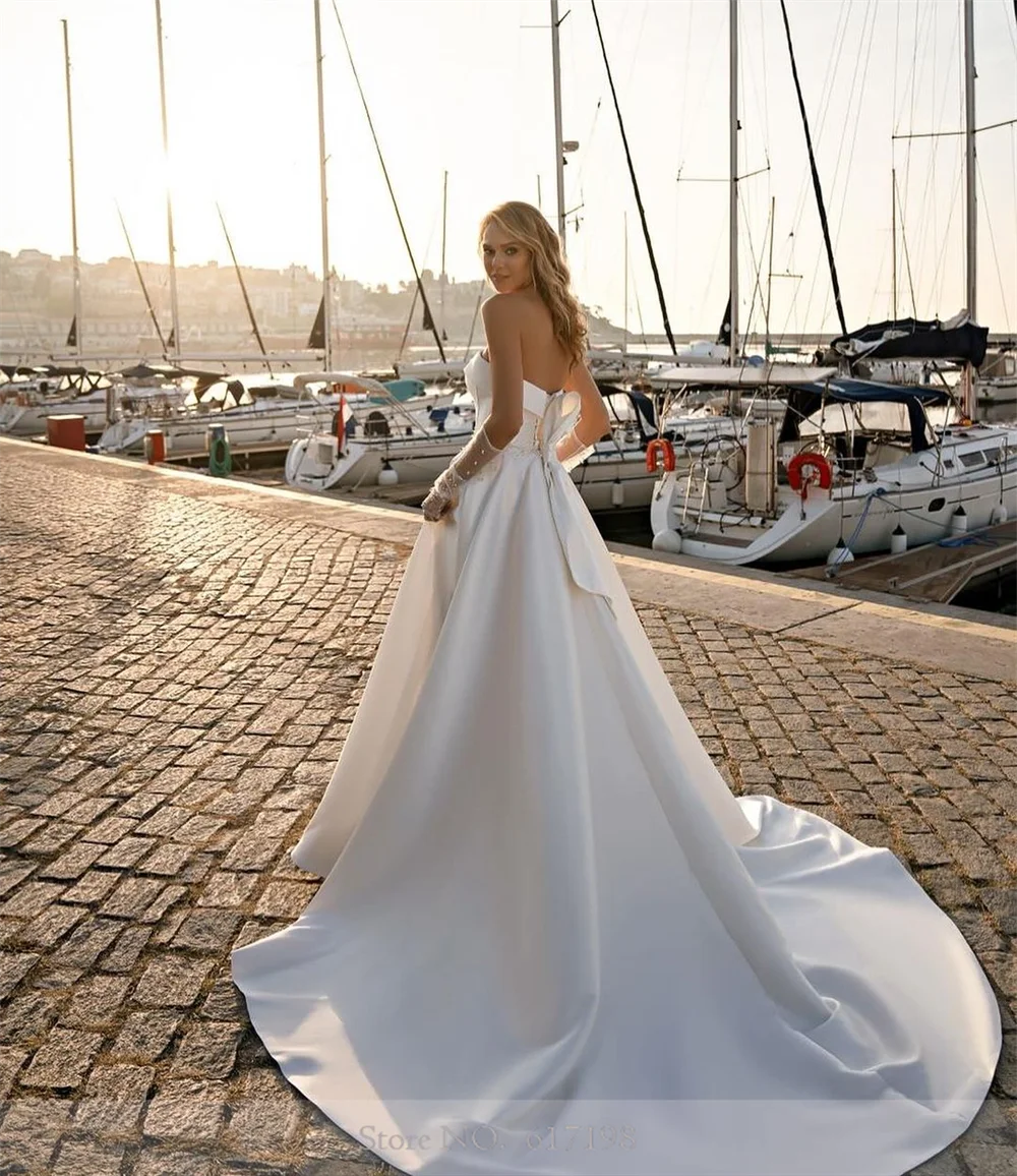 Robe de mariée en satin à col bateau classique pour femme, A-ligne, Noeud de cour, ixde mariage, Tout ce que pour les femmes