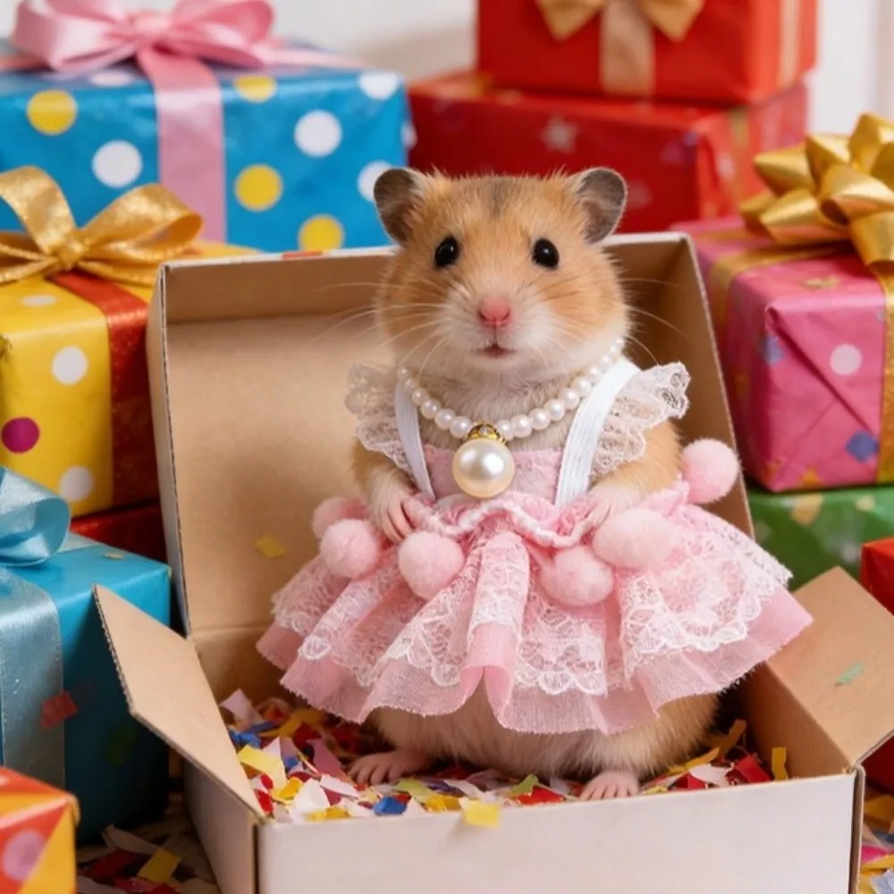 

Decorative Beautiful Hamster Lace Skirt Comfortable with Pearl Necklace Small Pet Vest Handmade Hamster Clothes Indoor Outdoor