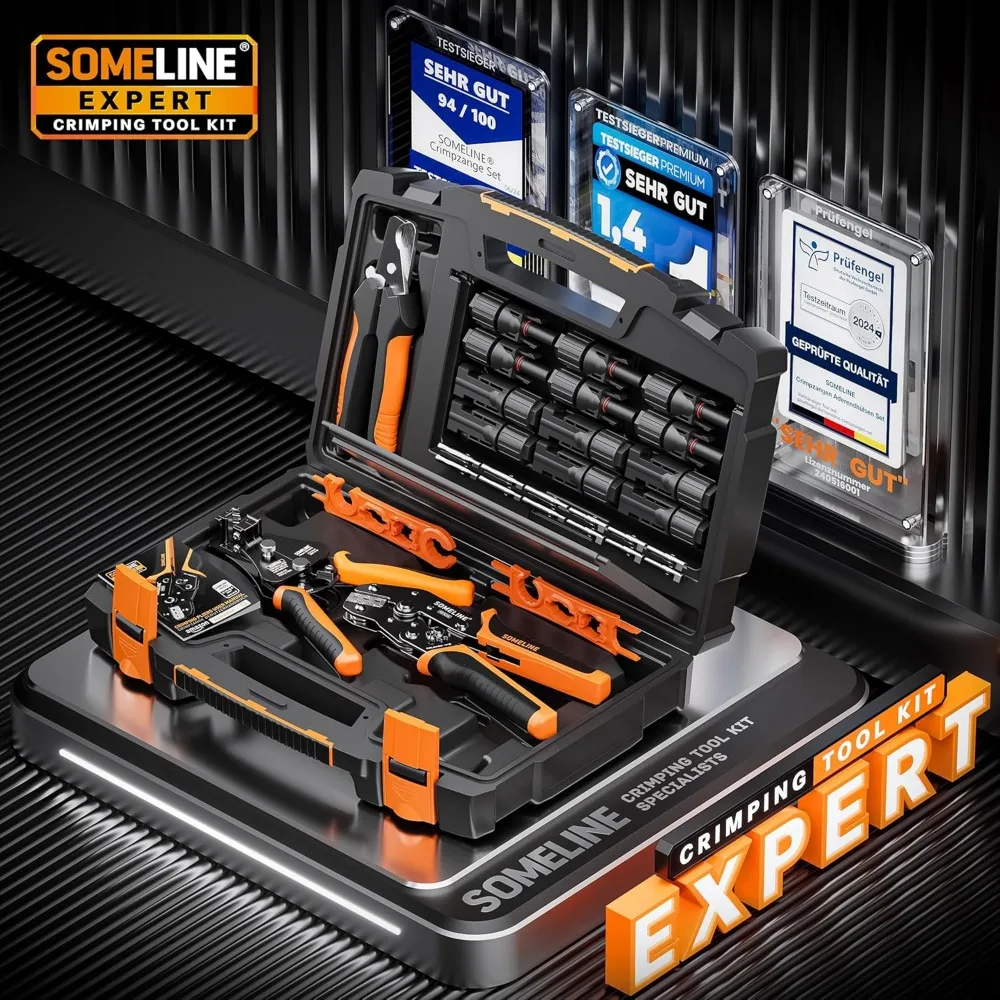 ชุดเครื่องมือย้ำขั้วต่อพลังงานแสงอาทิตย์พร้อมเครื่องย้ำ, เครื่องปอก, เครื่องตัด และประแจสำหรับสายเคเบิลแผง